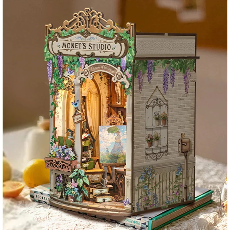 Diy Wooden Book Nook Kit Shelf Insert - Rak Buku Studio Monet dari Kayu,
