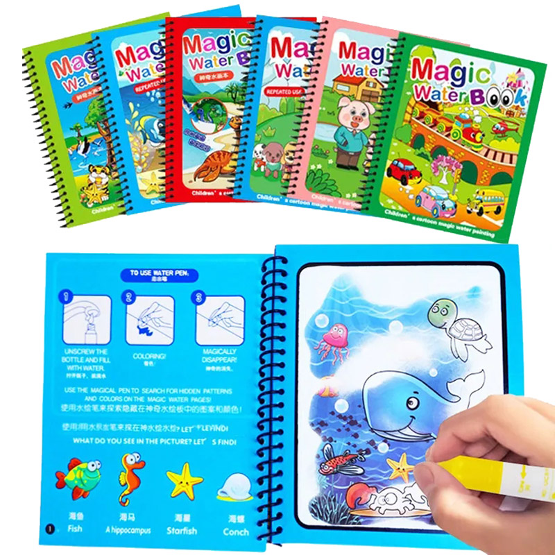 Reusable Water Magic Coloring Book - Mainan Montessori anak-anak buku mewarnai dapat