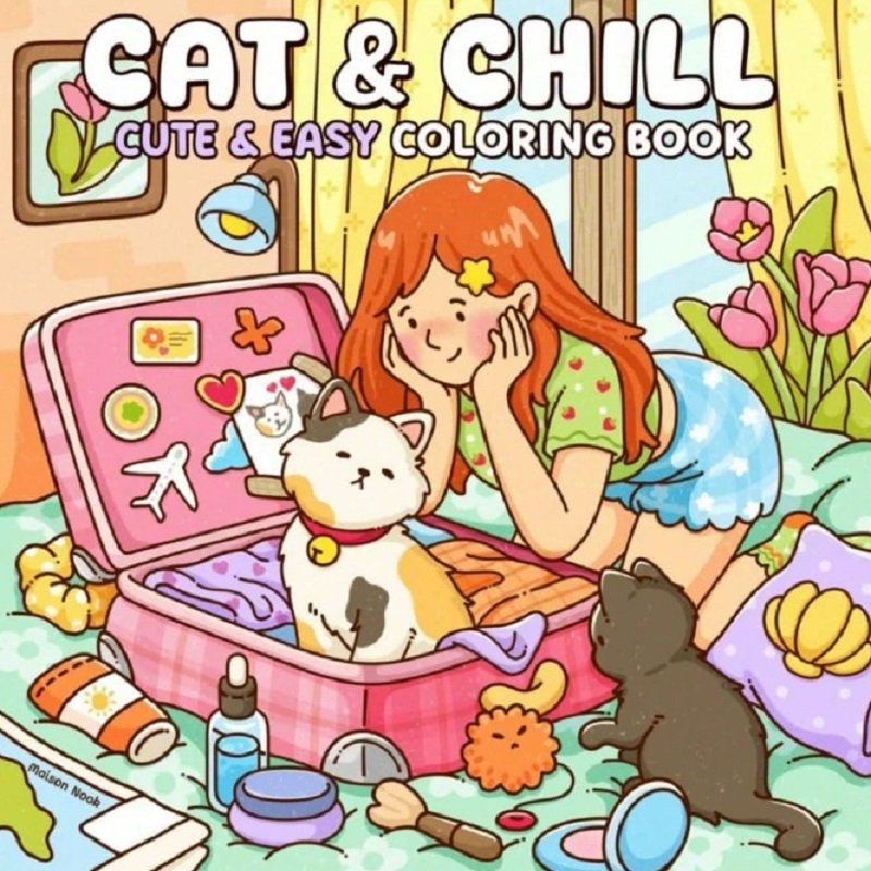 Adult Coloring Book Stress Relief - Buku Mewarnai Lucu Kucing & Gadis