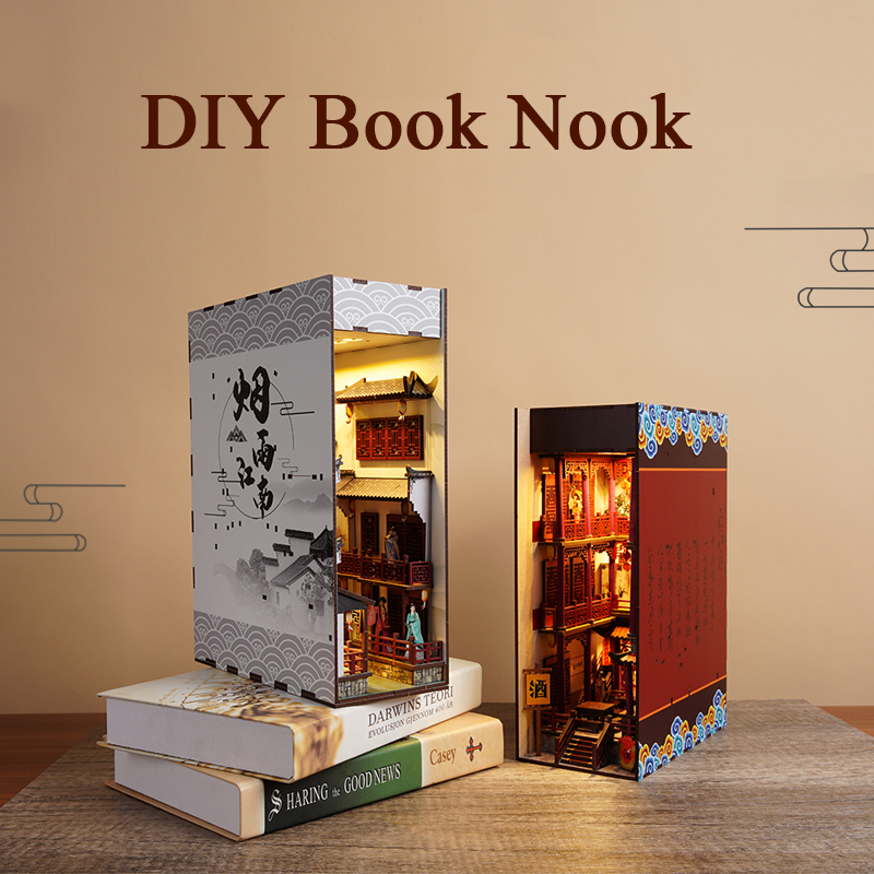 Diy Wooden Book Nook Kit Shelf Insert - Kit Rak Buku Miniatur DIY, Kit