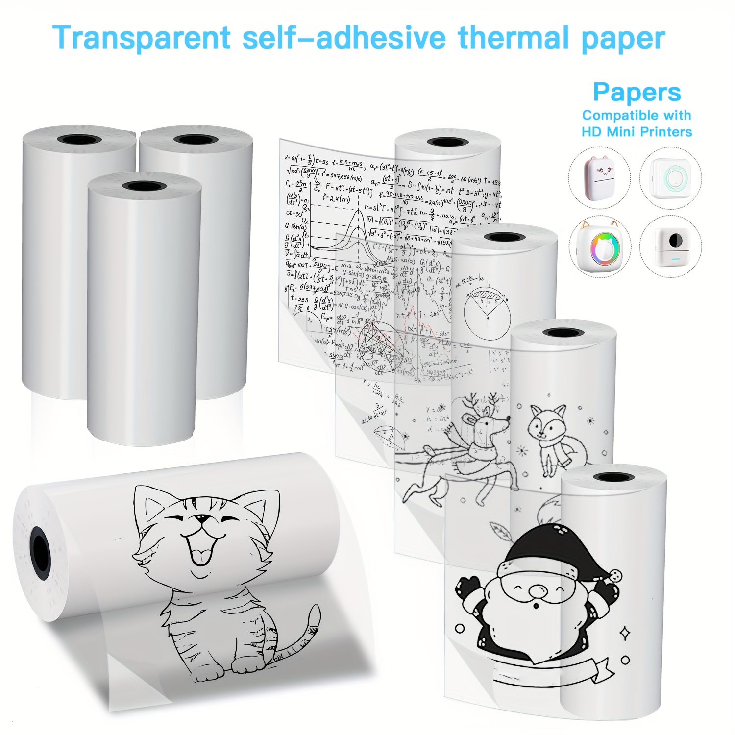 Mini Pocket Thermal Printer Paper Roll - 2/4/8 Gulungan Kertas Termal Berperekat Bening