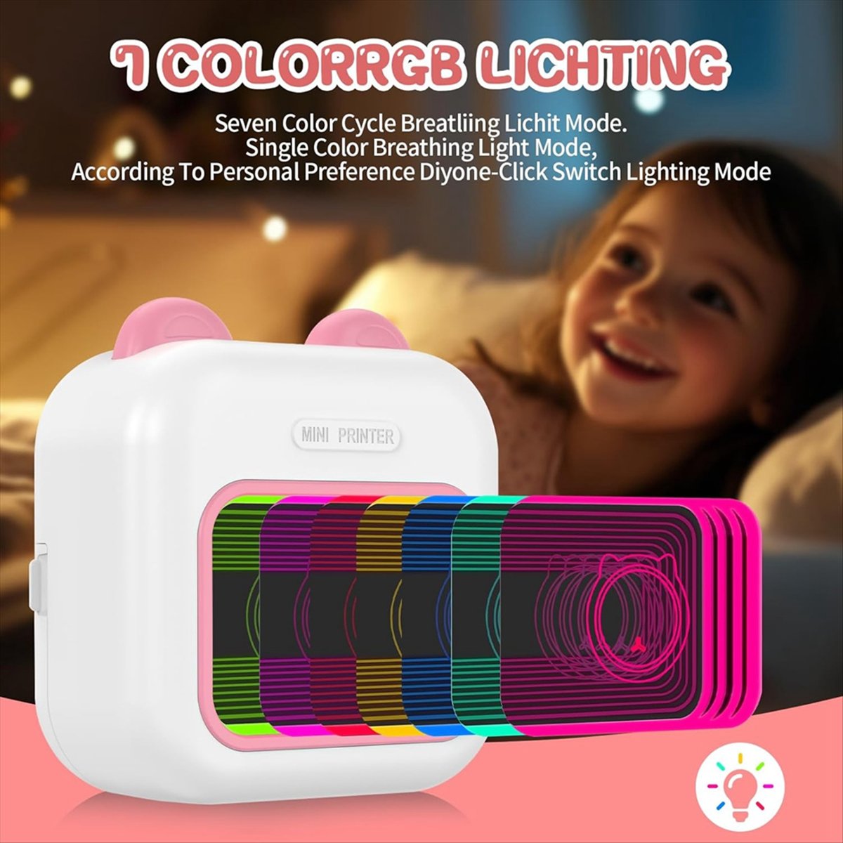 Printer Stiker Mini Lampu RGB  - Mini Pocket Thermal Printer Paper Roll ulasan dan harga