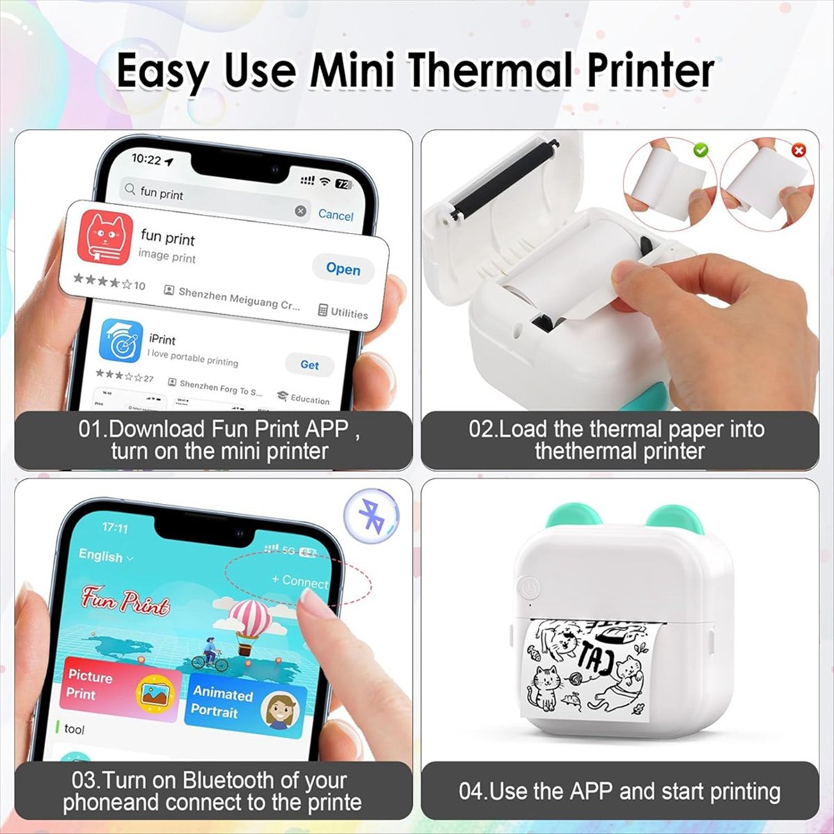 Printer Stiker Mini Lampu RGB  - Mini Pocket Thermal Printer Paper Roll ulasan dan harga