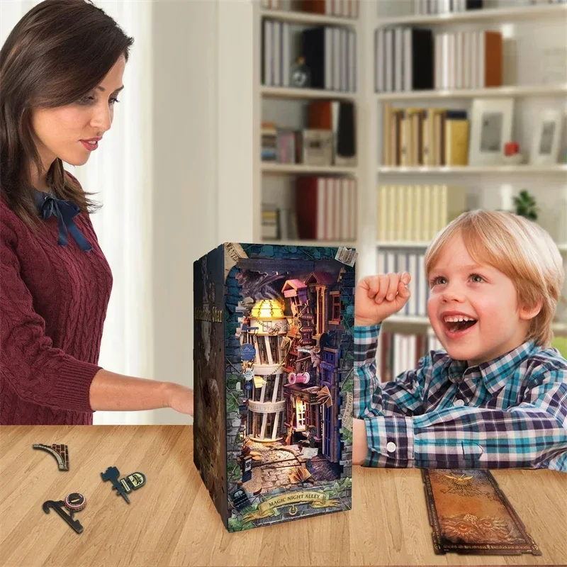 Rak Buku Miniatur Kayu Retro D - Diy Wooden Book Nook Kit Shelf Insert ulasan dan harga