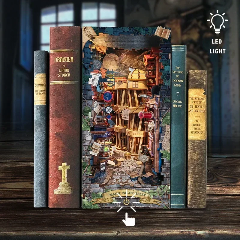Rak Buku Miniatur Kayu Retro D - Diy Wooden Book Nook Kit Shelf Insert ulasan dan harga