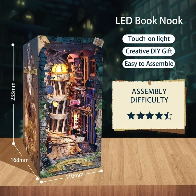 Rak Buku Miniatur Kayu Retro D - Diy Wooden Book Nook Kit Shelf Insert ulasan dan harga