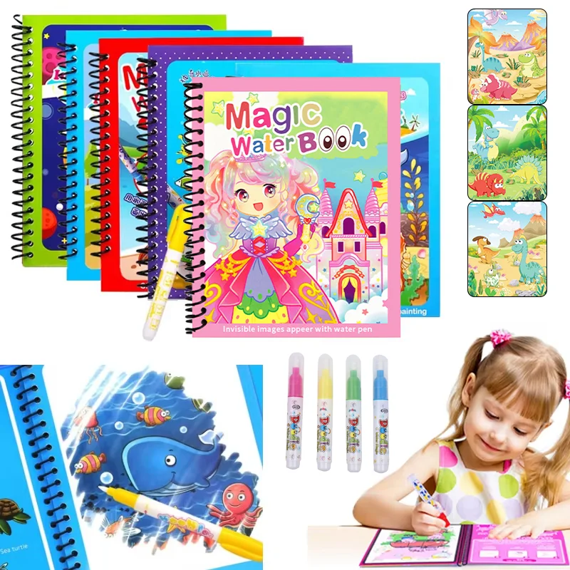 Buku Gambar Ajaib Air Kartun d - Reusable Water Magic Coloring Book ulasan dan harga